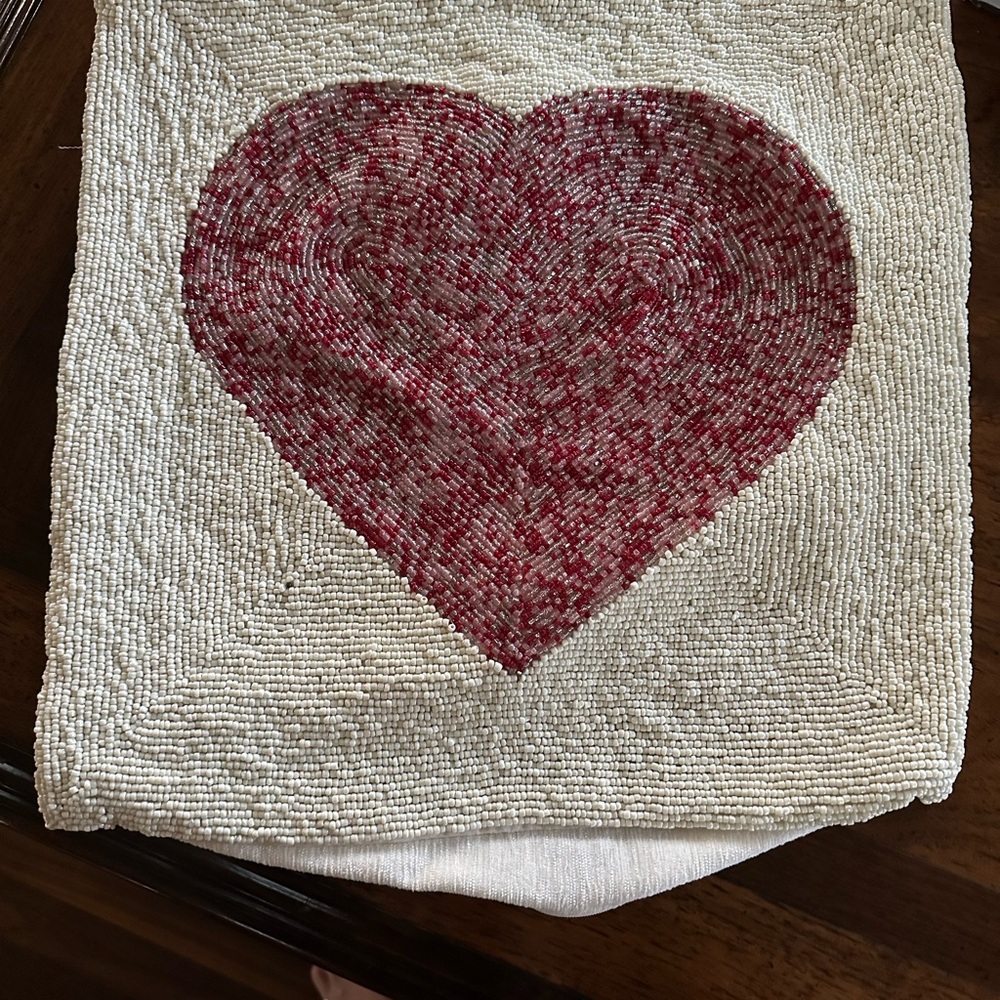 Bella Luxx Beaded Fabric Ted Heart decorative pillow cover